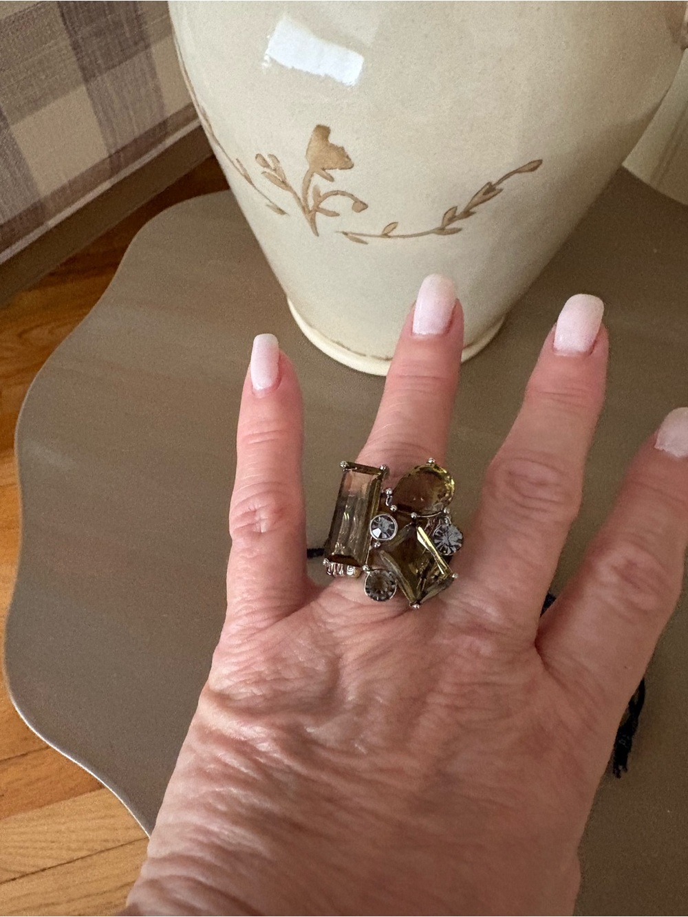 Cache Multi-Stone Cocktail Ring in Olive Green and Clear